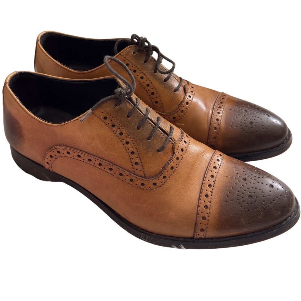 To‎ Boot New York Adam Derrick Mens Tan Brown Burnished Leather Brogue Oxfords 9